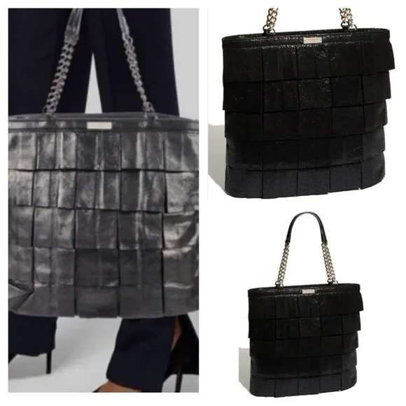 Kate Spade New York Metallic Priti Plisse Shoulder Bag MSRP $445 Black/Gold - Picture 1 of 16